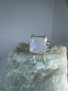 Elliptic faceted Moonstone ring Size 10