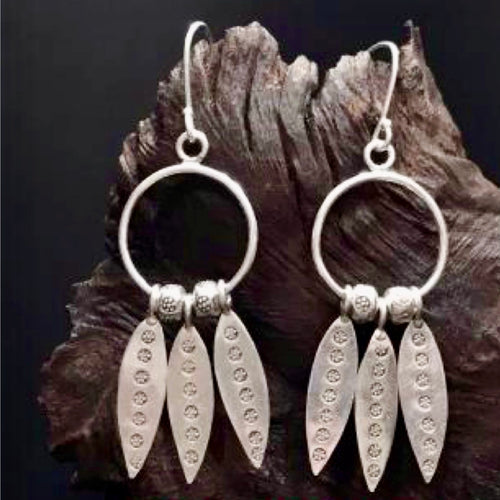 Feather and ball - hill tribe Silver Earrings
