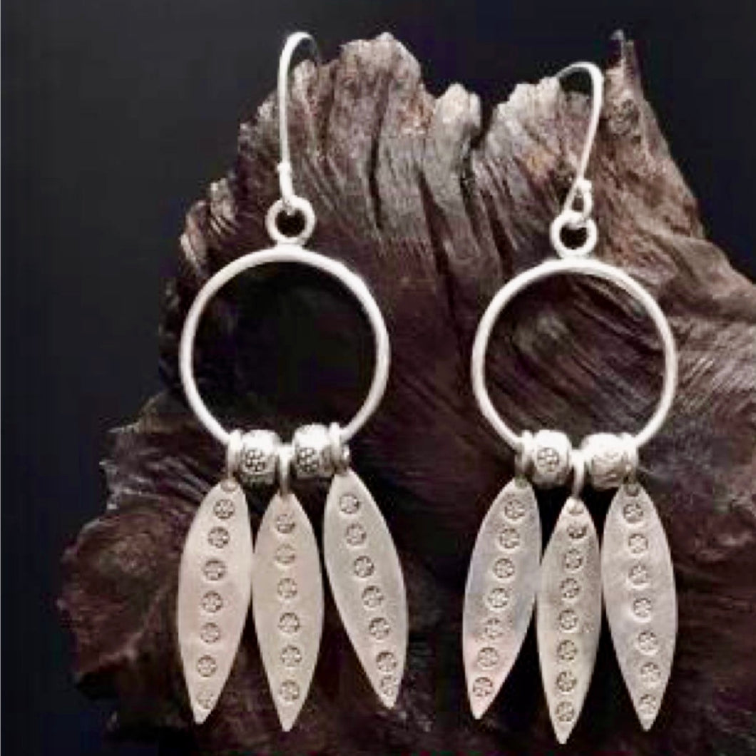 Feather and ball - hill tribe Silver Earrings