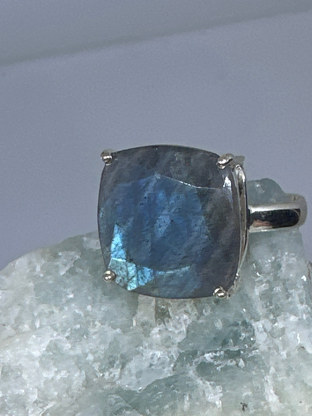 Labradorite faceted Square Set Ring size 10