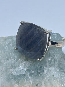 Labradorite faceted Square Set Ring size 10