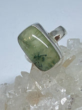Prehnite nurturing rectangle silver ring