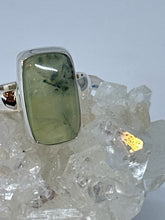 Prehnite nurturing rectangle silver ring