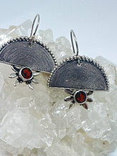 Garnet half moon sun drop earrings