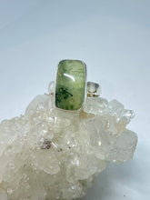 Prehnite nurturing rectangle silver ring