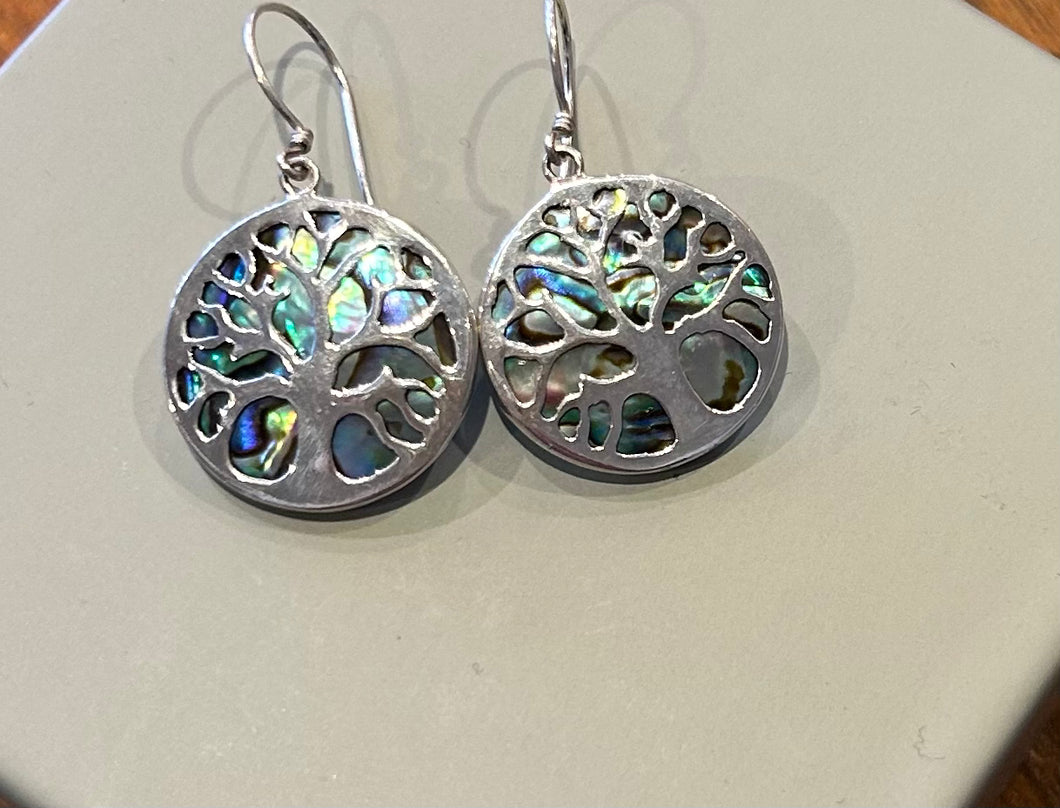 Tree of Life Paua Shell Silver Earrings