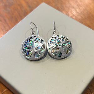 Tree of Life Paua Shell Silver Earrings