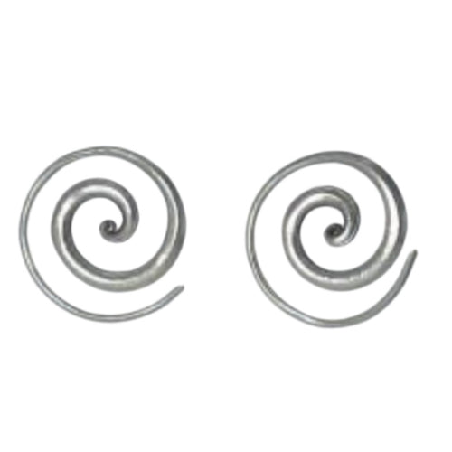 Tribal hoop - hammered Silver Earrings
