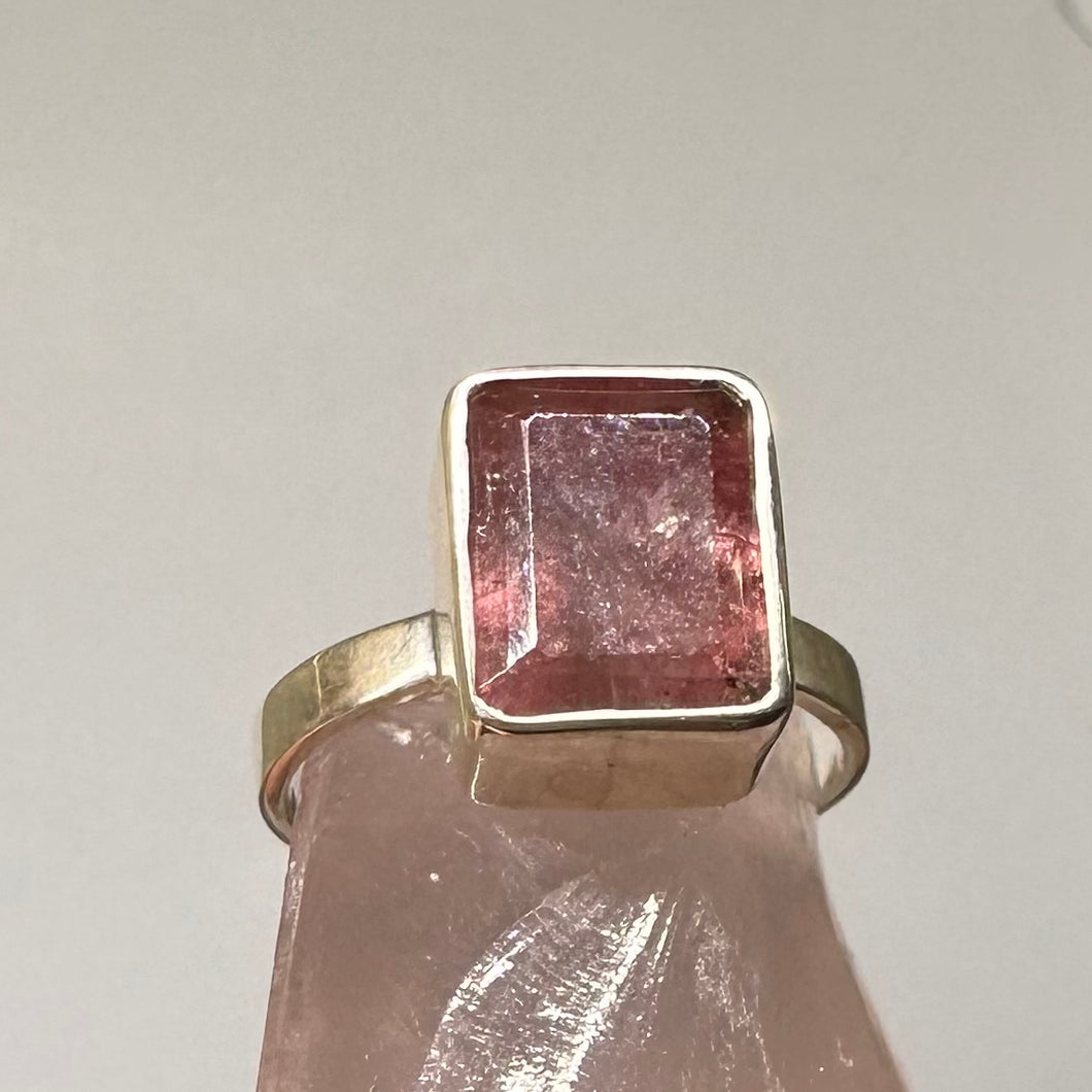 Pink Tourmaline Square Set Ring