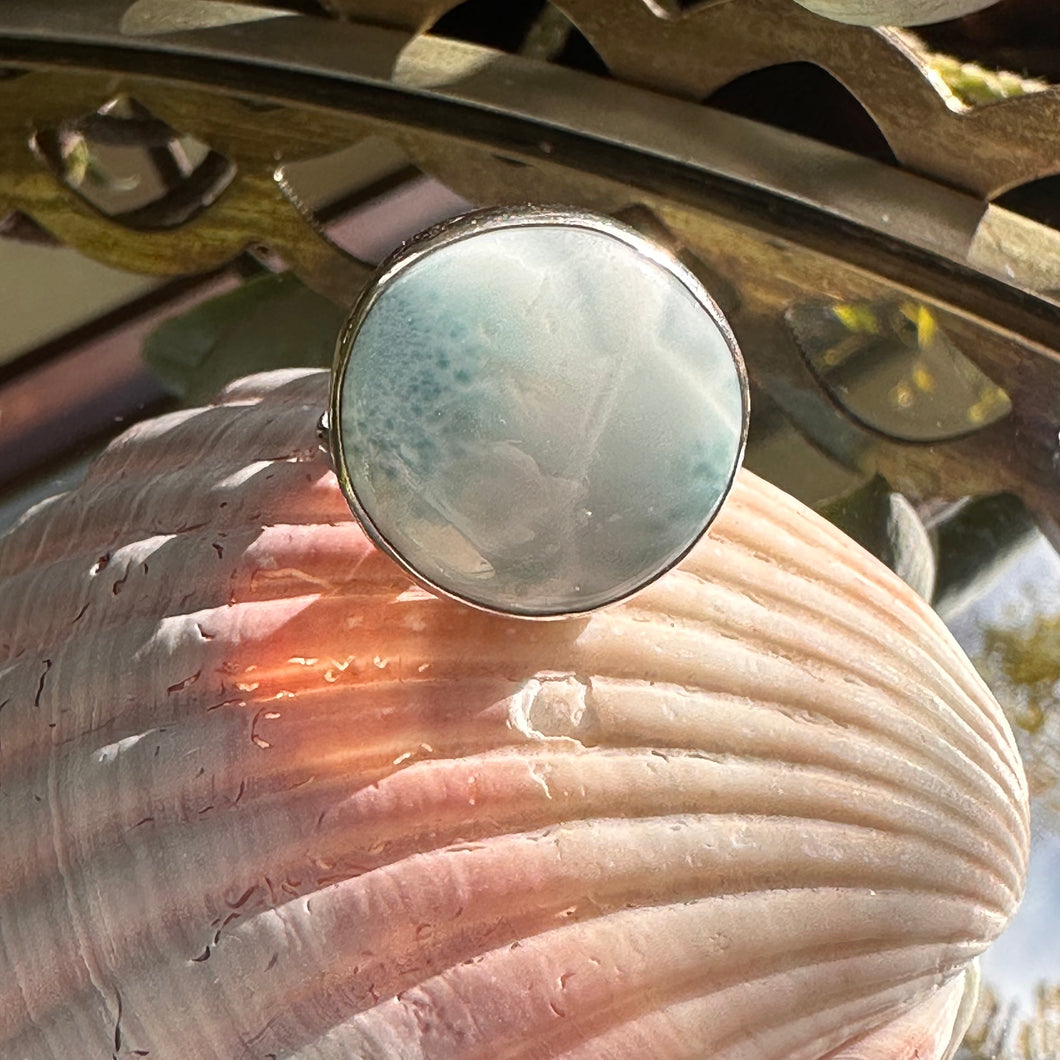 Round Larimar petite Ring Size 9