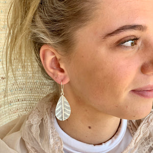 Large Leaf Detail Silver Earrings