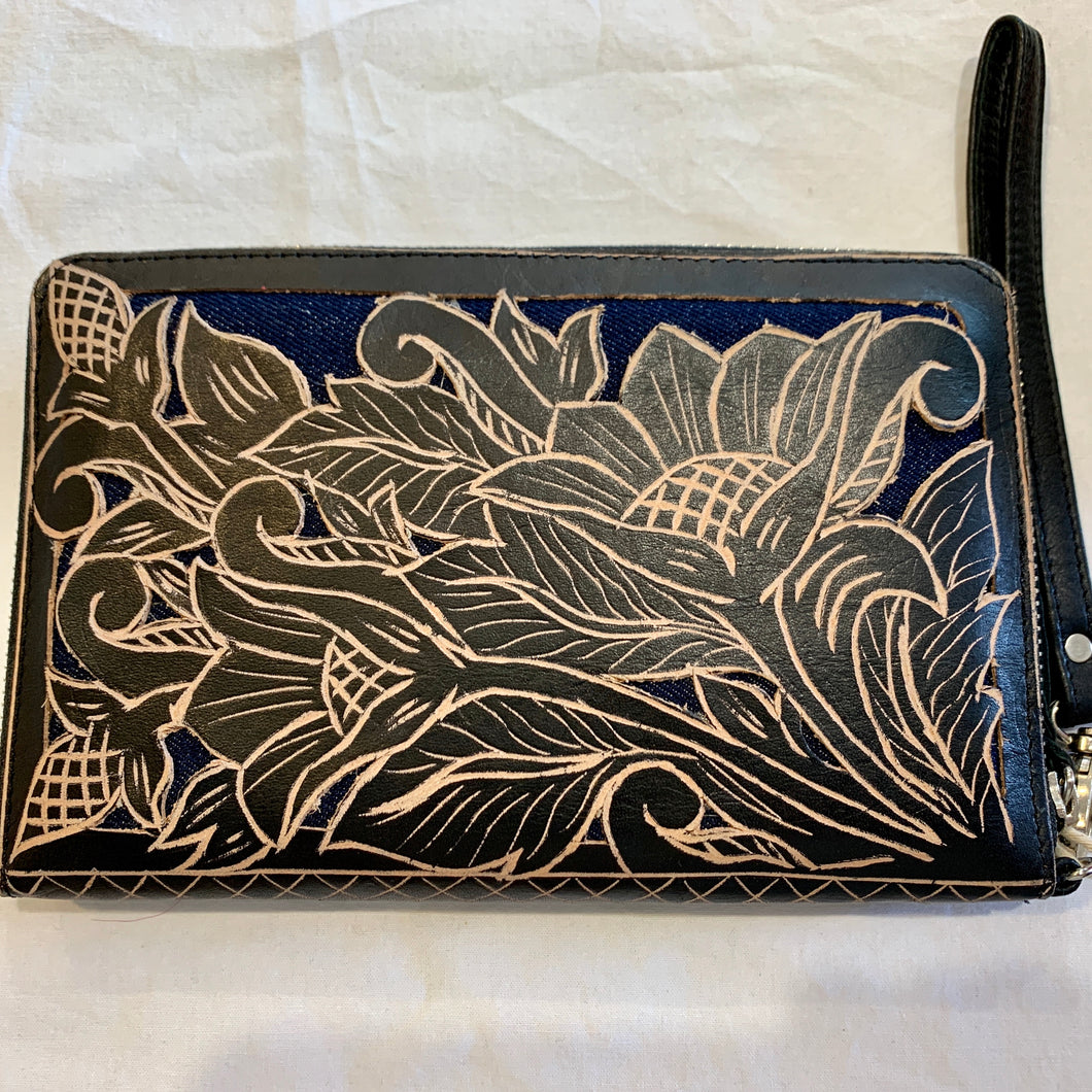 SALE Floral Engraved leather Clutch