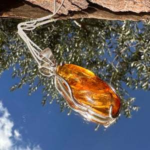Empress Silver Wrapped Amber Pendant