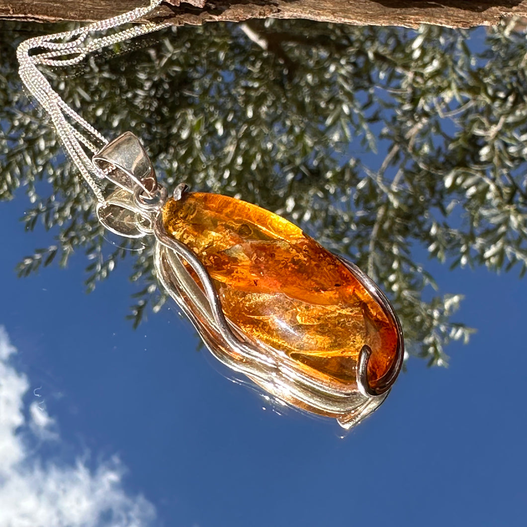 Empress Silver Wrapped Amber Pendant